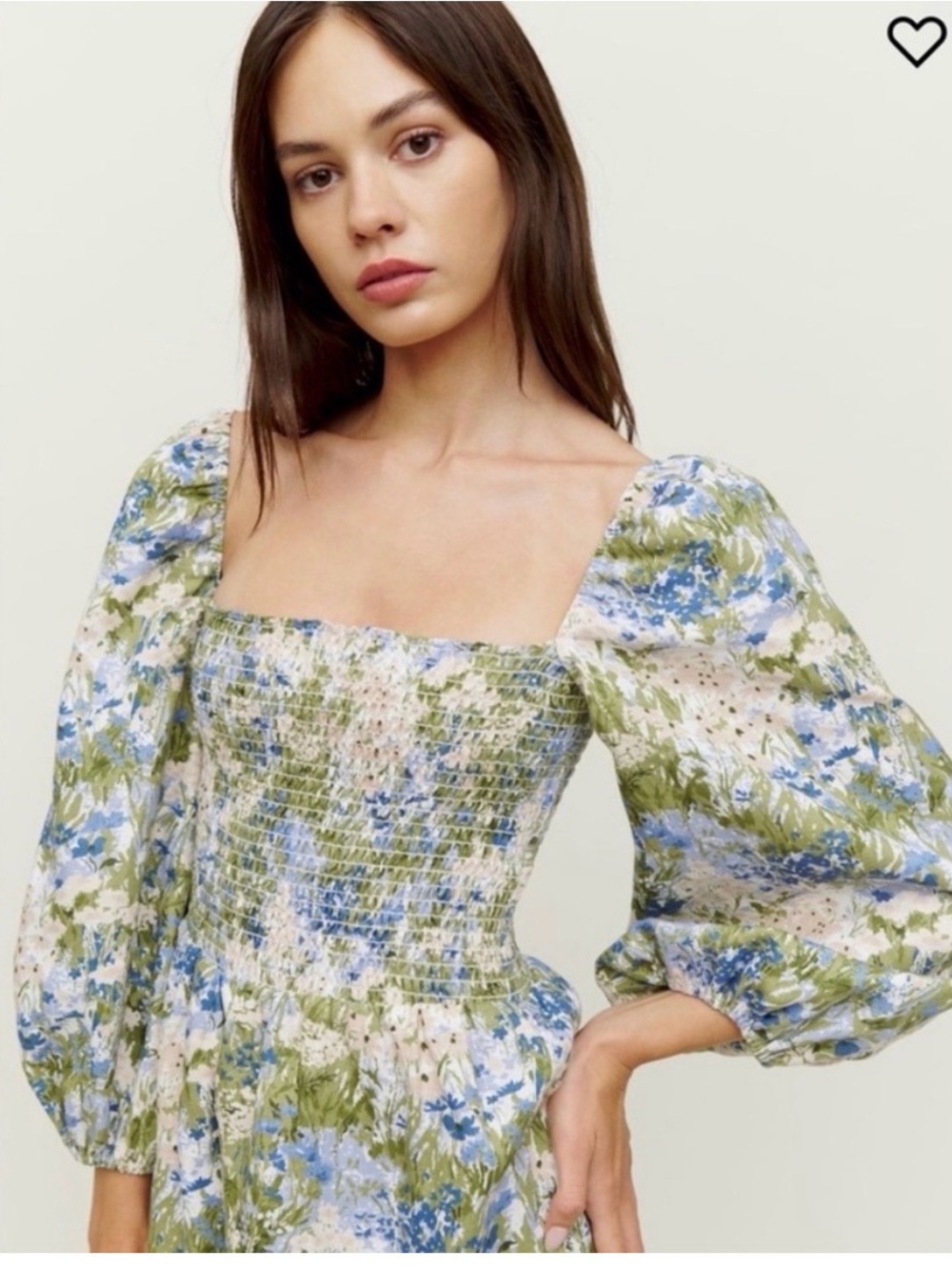 Reformation Green & Blue Floral Smocked Mini Dress